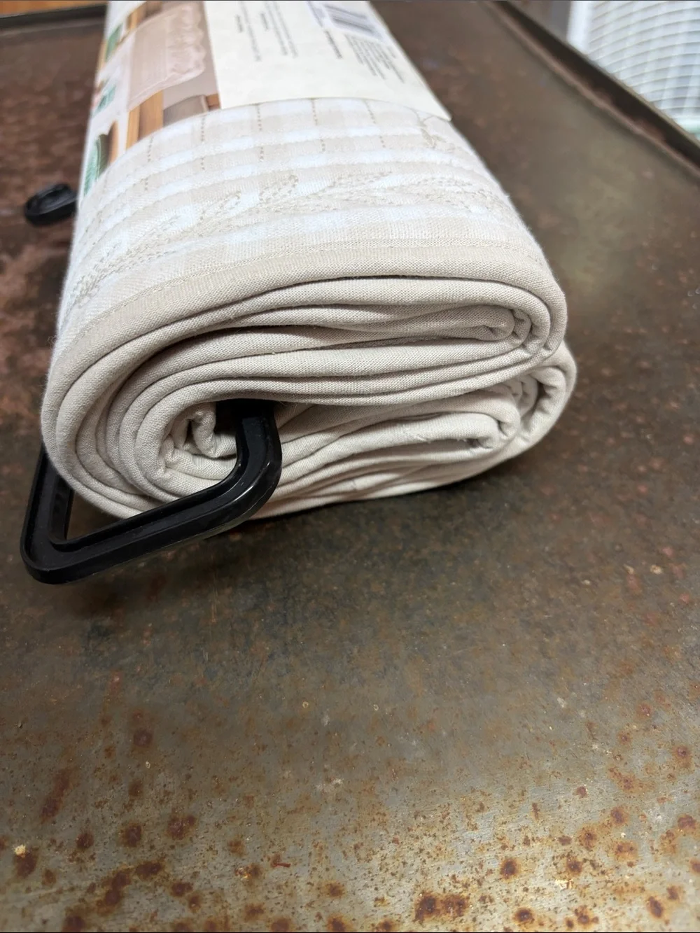 The Pioneer Woman French Oak Reversible Quilted Mini Gingham Table Runner. 14x90